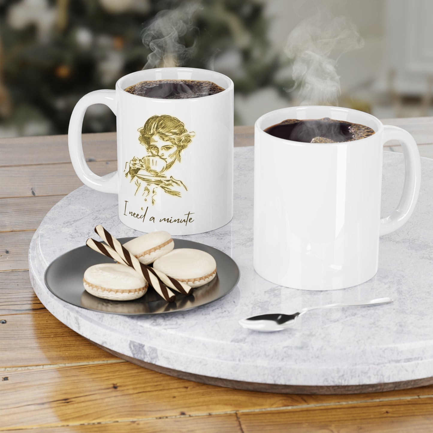 Vintage Lady 'I Need a Minute' Ceramic Mug — Funny Coffee Tea Cup (11/15/20oz)