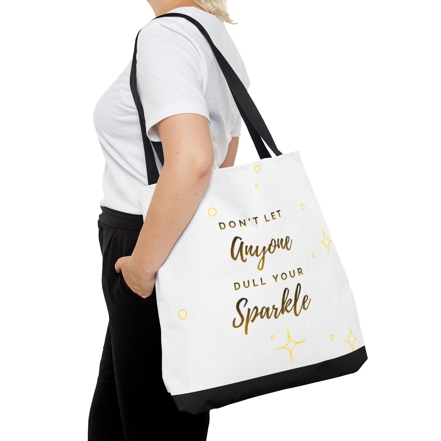Inspirational Tote Bag — "Don't Let Anyone Dull Your Sparkle" Glitter Quote Tote