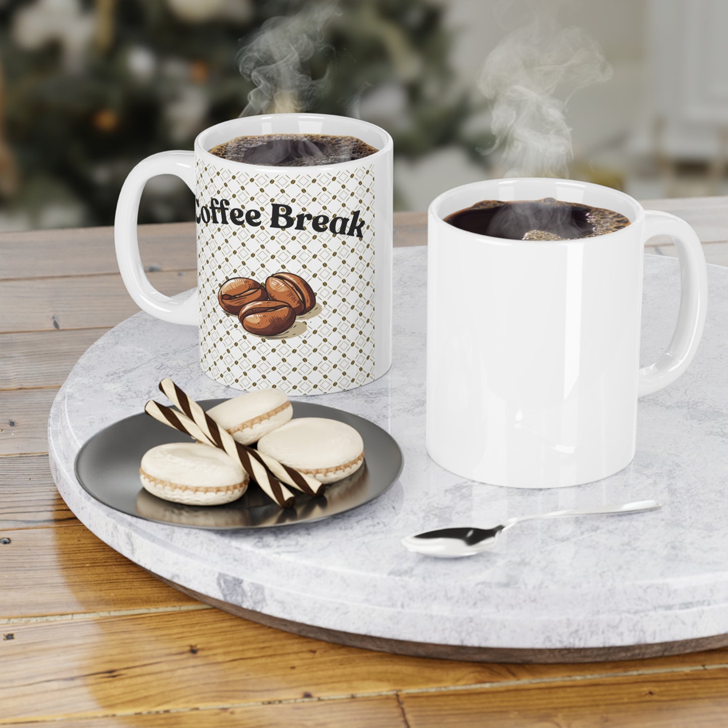 Coffee Break Ceramic Mug — Retro Coffee Beans Pattern (11oz/15oz/20oz)