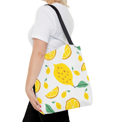 Lemon Pattern Tote Bag white canvas background| Yellow Citrus All-Over Print