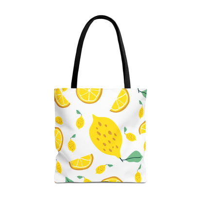 Lemon Pattern Tote Bag white canvas background| Yellow Citrus All-Over Print