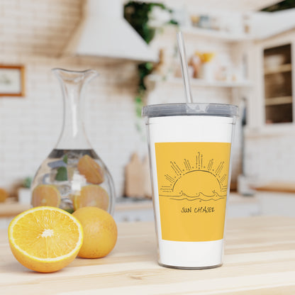 Sun Chaser Plastic Tumbler with Straw — Yellow Sunrise Graphic Cold Cup