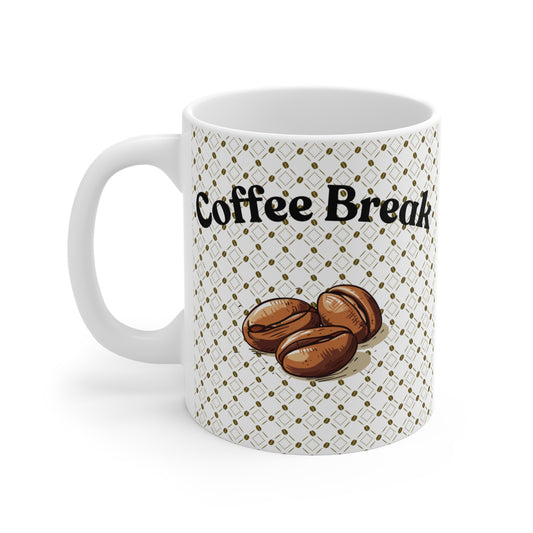 Coffee Break Ceramic Mug — Retro Coffee Beans Pattern (11oz/15oz/20oz)