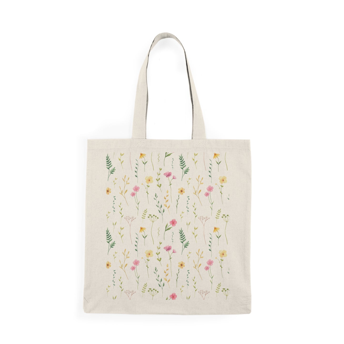 Floral Wildflower Tote Bag — Natural Canvas Market Bag with Watercolor Flowers