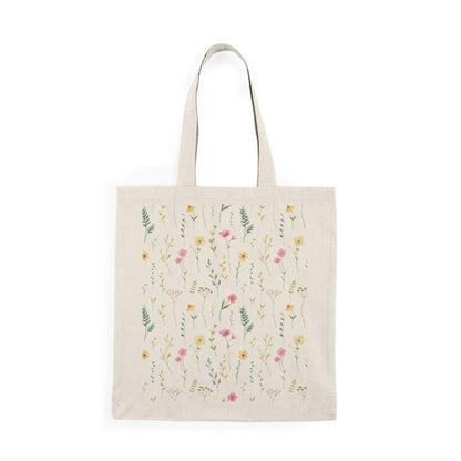 Floral Wildflower Tote Bag — Natural Canvas Market Bag with Watercolor Flowers