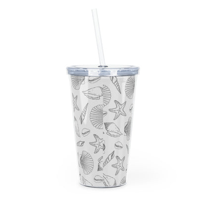 Seashell Pattern Plastic Tumbler with Straw | Beach Shells Design