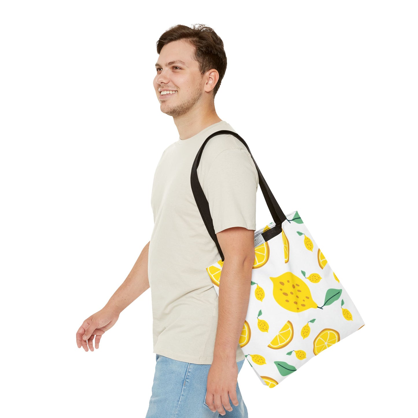 Lemon Pattern Tote Bag white canvas background| Yellow Citrus All-Over Print