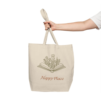 Canvas Tote Bag — "Happy Place" Floral Book Illustration