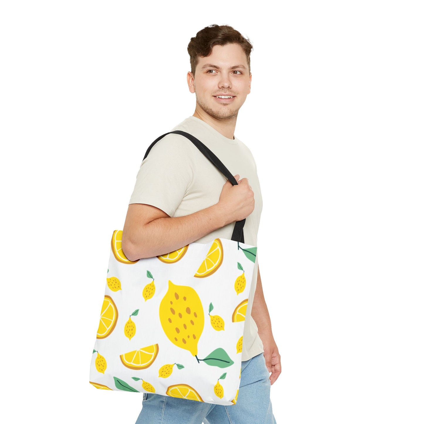 Lemon Pattern Tote Bag white canvas background| Yellow Citrus All-Over Print
