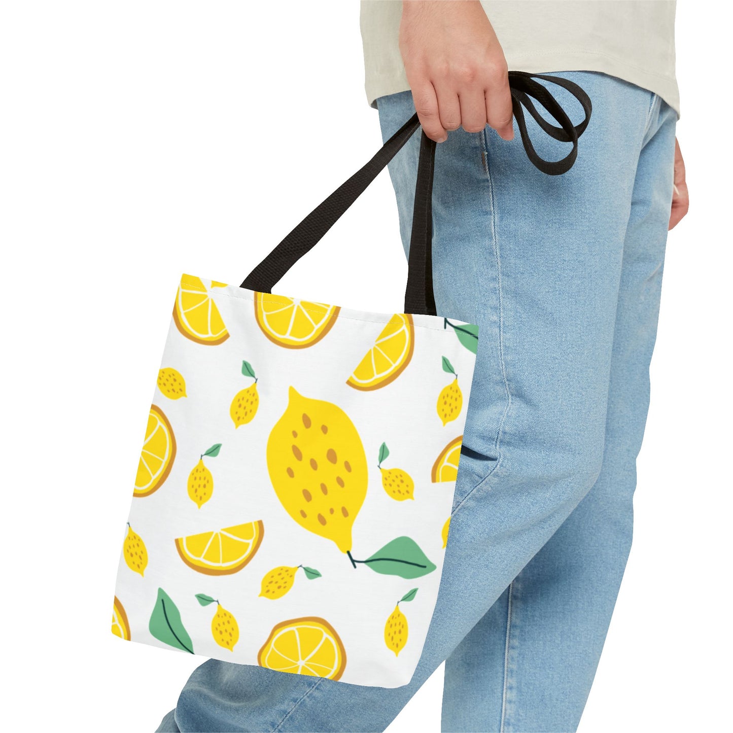 Lemon Pattern Tote Bag white canvas background| Yellow Citrus All-Over Print