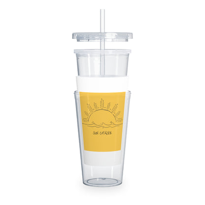 Sun Chaser Plastic Tumbler with Straw — Yellow Sunrise Graphic Cold Cup