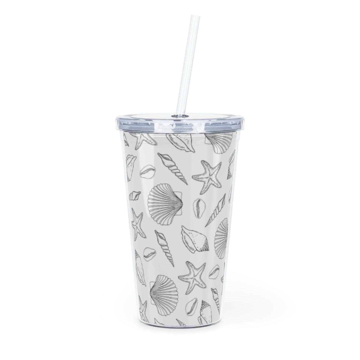 Seashell Pattern Plastic Tumbler with Straw | Beach Shells Design