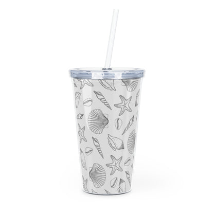 Seashell Pattern Plastic Tumbler with Straw | Beach Shells Design