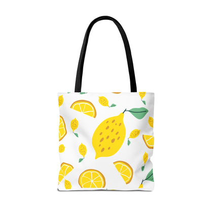 Lemon Pattern Tote Bag white canvas background| Yellow Citrus All-Over Print