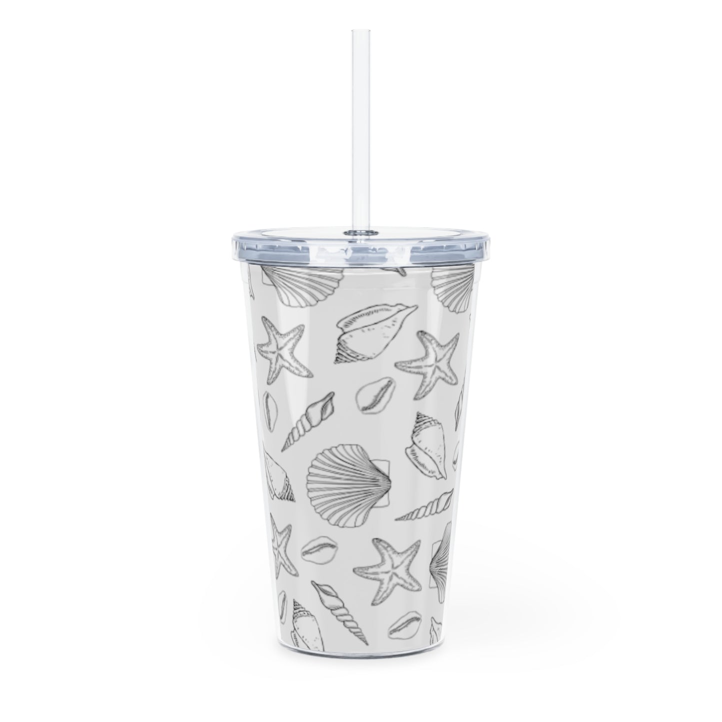 Seashell Pattern Plastic Tumbler with Straw | Beach Shells Design