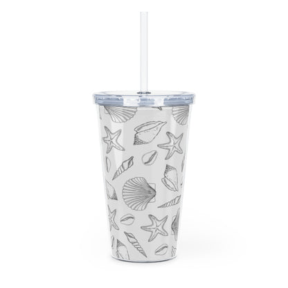 Seashell Pattern Plastic Tumbler with Straw | Beach Shells Design