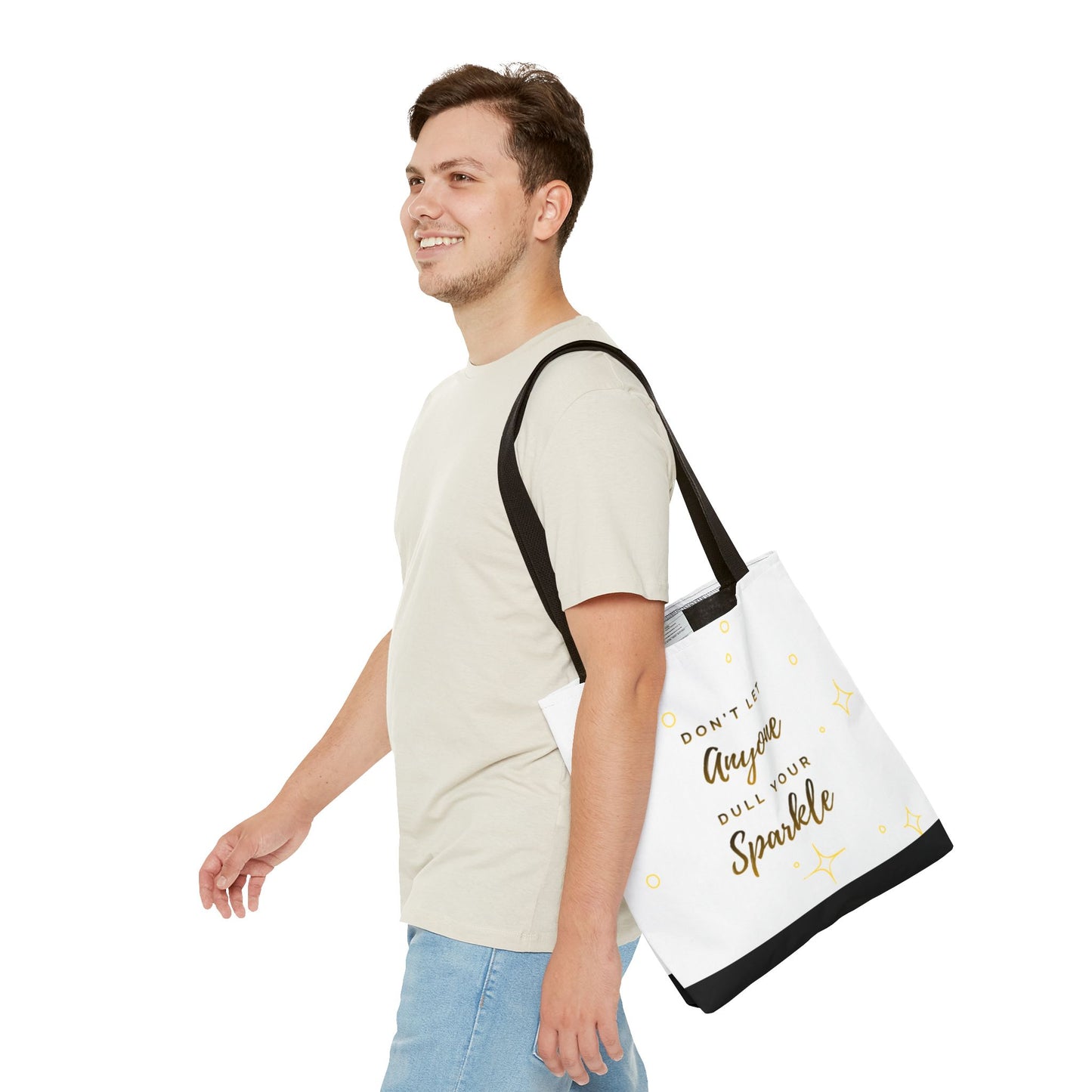 Inspirational Tote Bag — "Don't Let Anyone Dull Your Sparkle" Glitter Quote Tote