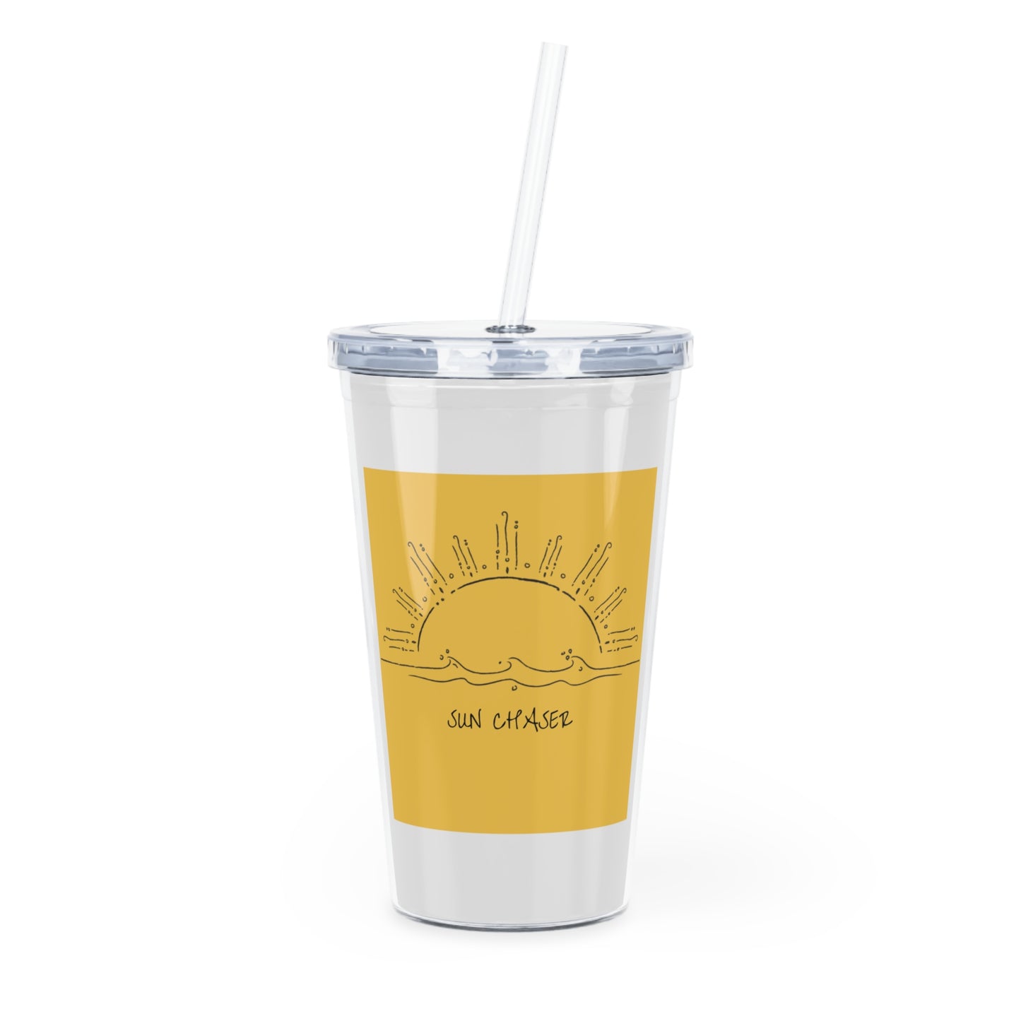 Sun Chaser Plastic Tumbler with Straw — Yellow Sunrise Graphic Cold Cup
