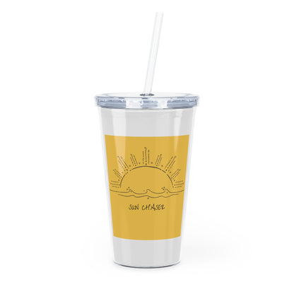 Sun Chaser Plastic Tumbler with Straw — Yellow Sunrise Graphic Cold Cup