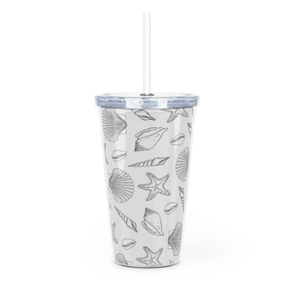 Seashell Pattern Plastic Tumbler with Straw | Beach Shells Design