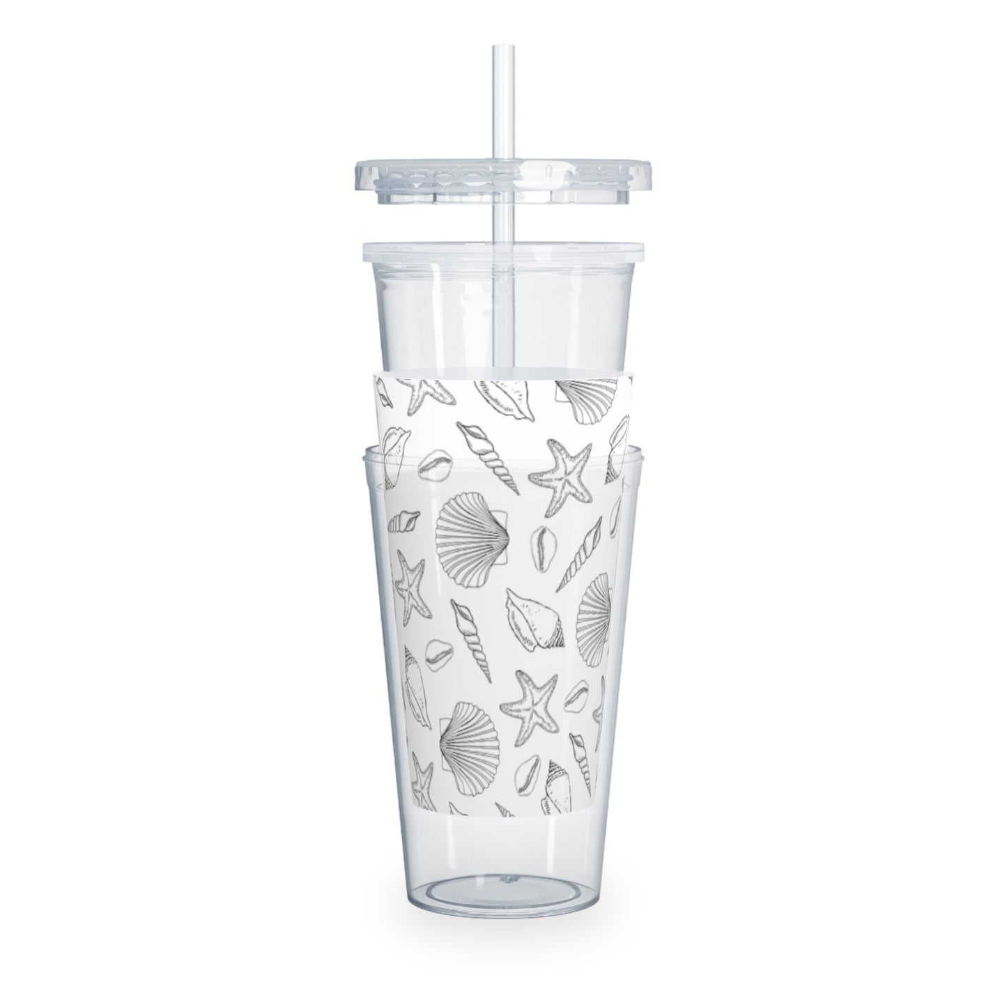 Seashell Pattern Plastic Tumbler with Straw | Beach Shells Design