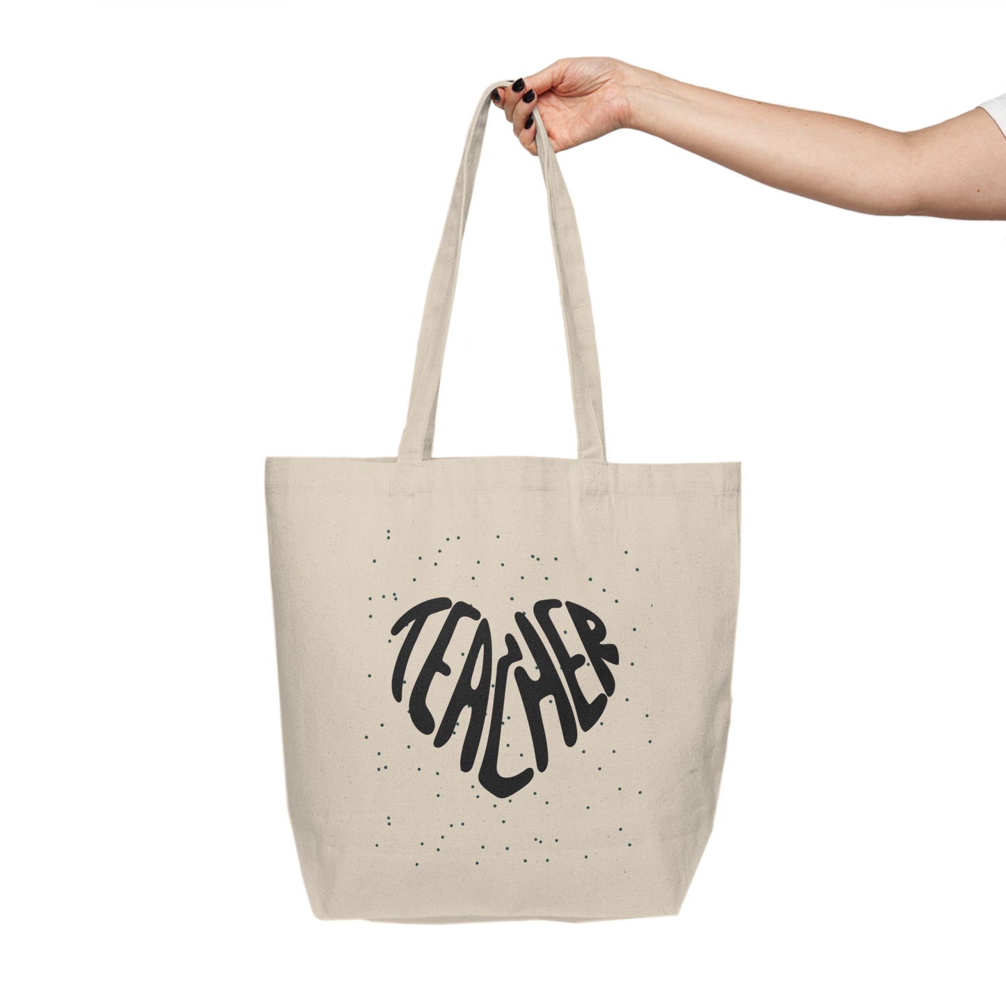 Teacher Heart Canvas Tote — "Teaching With Heart" School Tote Bag