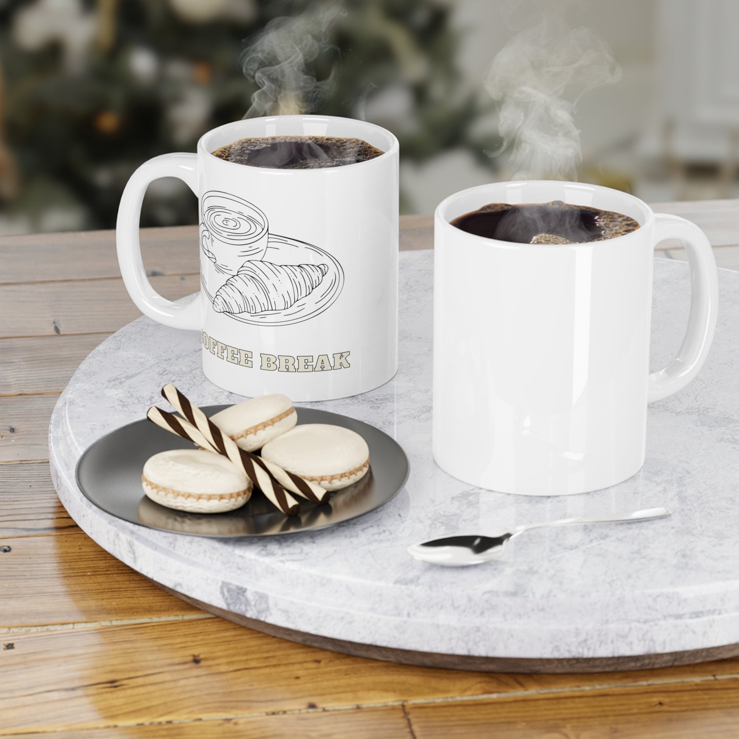 Coffee Shop Sketch Mug — Hand-Drawn Cafe Ceramic Coffee Mug