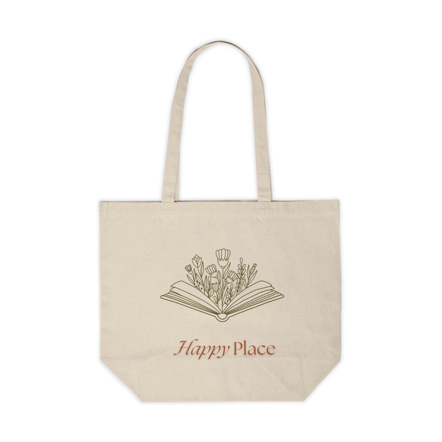 Canvas Tote Bag — "Happy Place" Floral Book Illustration