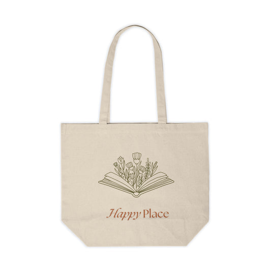 Canvas Tote Bag — "Happy Place" Floral Book Illustration