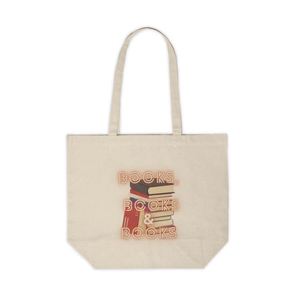 Canvas Tote - "Books, Books & Books" Stacked Booklover Shopper Bag