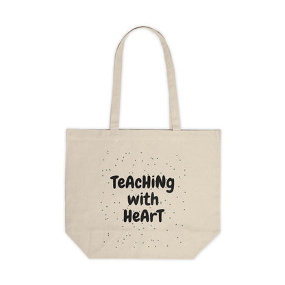 Teacher Heart Canvas Tote — "Teaching With Heart" School Tote Bag
