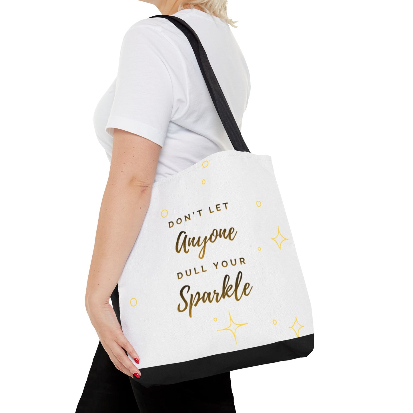 Inspirational Tote Bag — "Don't Let Anyone Dull Your Sparkle" Glitter Quote Tote