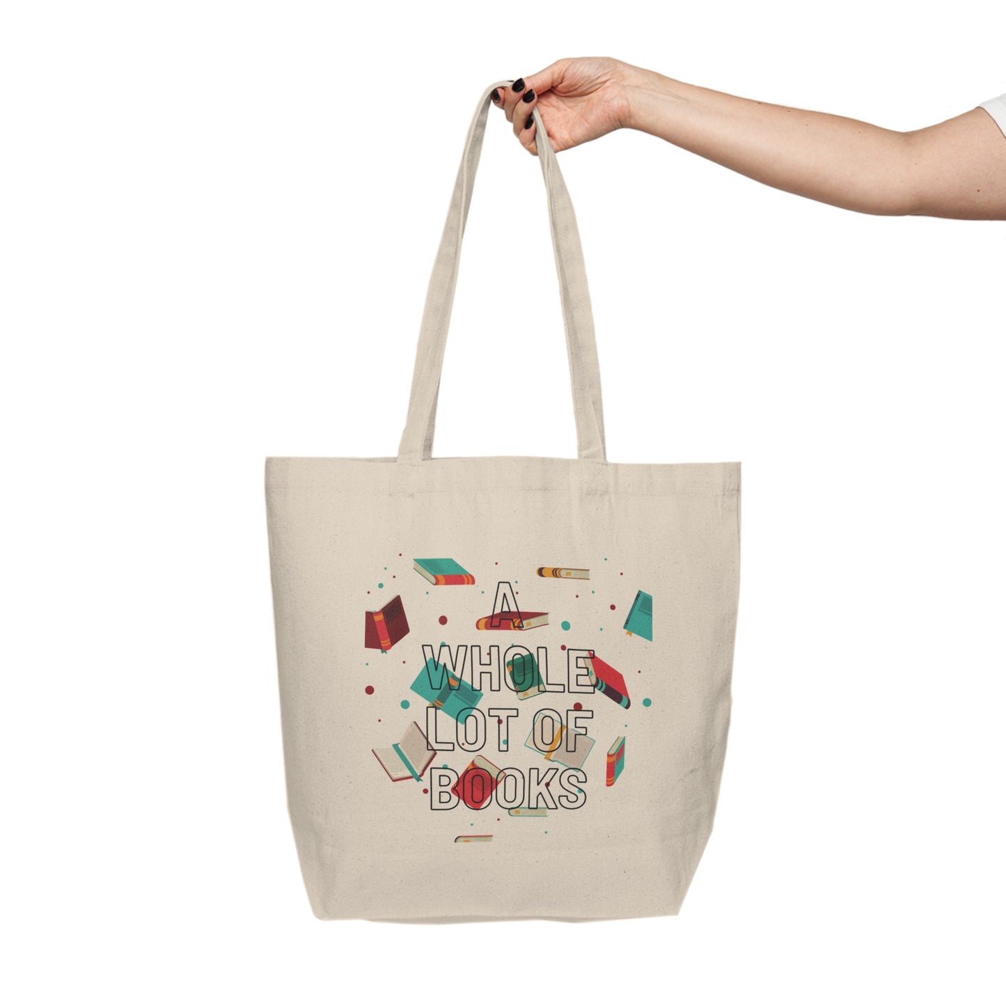 Canvas Tote Bag – “Whole Lot of Books” Booklover Library Shopper Tote