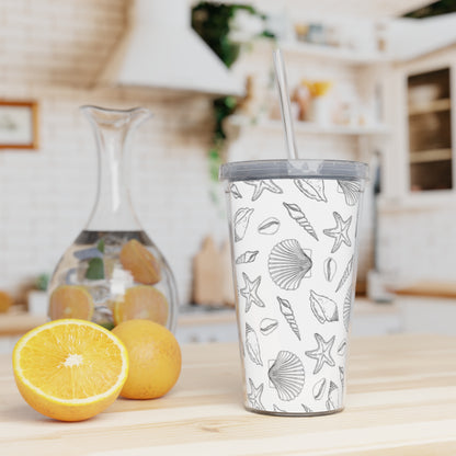 Seashell Pattern Plastic Tumbler with Straw | Beach Shells Design