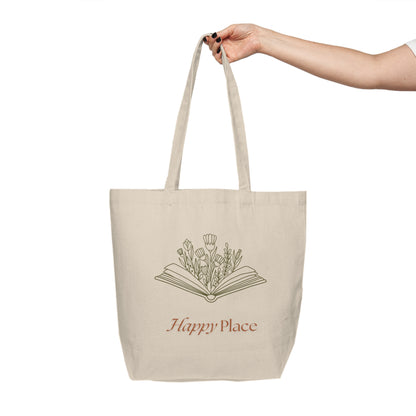 Canvas Tote Bag — "Happy Place" Floral Book Illustration