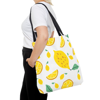Lemon Pattern Tote Bag white canvas background| Yellow Citrus All-Over Print